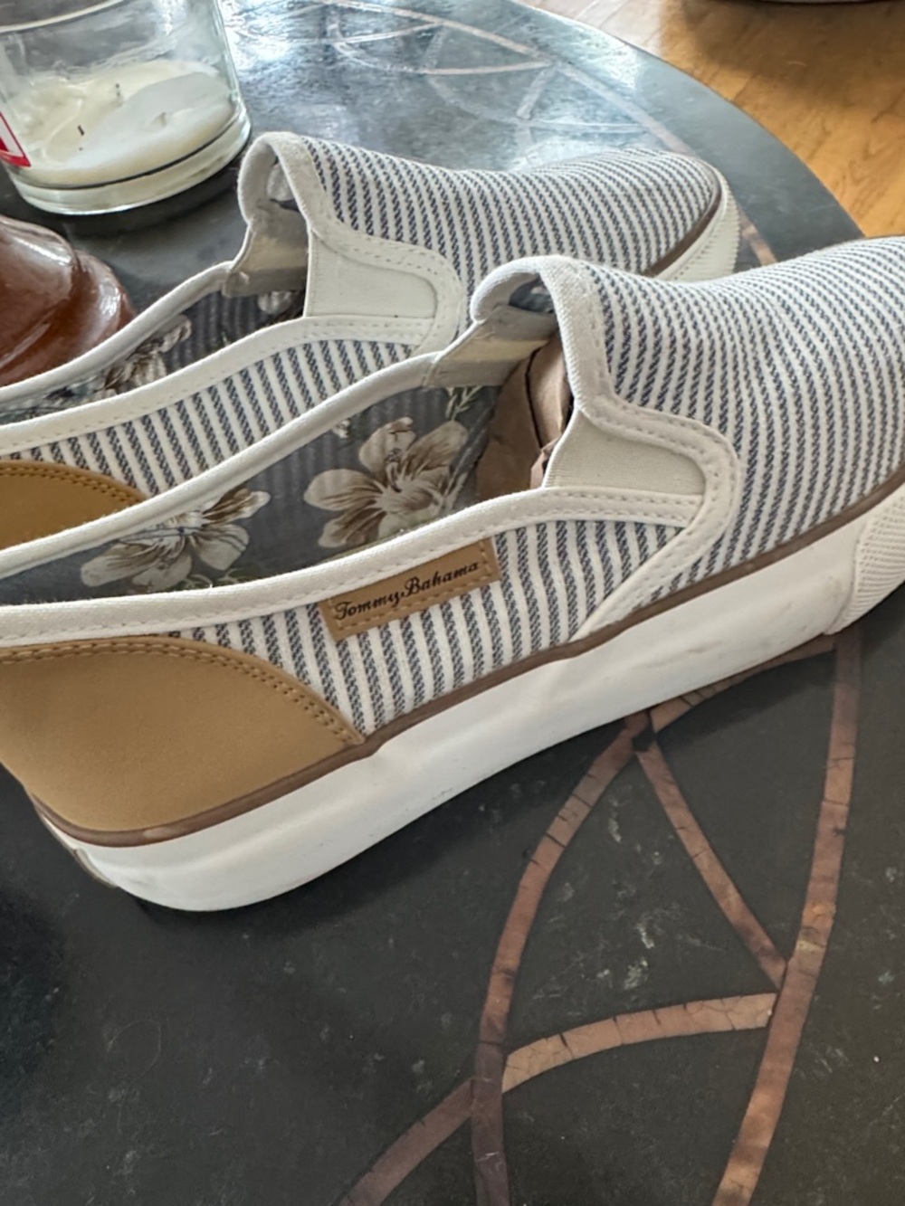 Tommy Bahama Slip-On Canvas Sneakers in Navy Stripe | 9 1/2 runs big - Picture 3 of 9